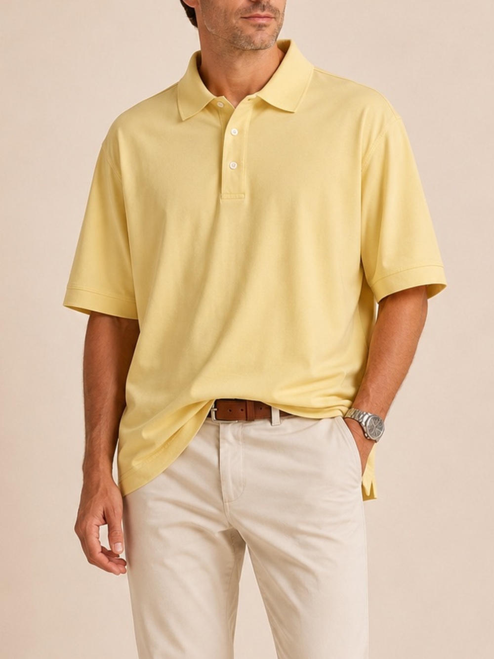 Ashworth XL Double Mercerized Cotton Polo Butter Yellow Classic Golf Shirt